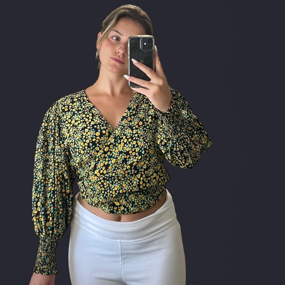 Faithfull the Brand Yellow Floral Wrap Blouse